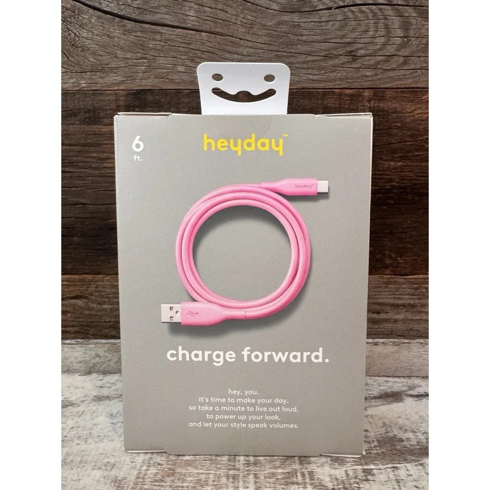 Heyday 6ft USB-A to USB-C Charging Cord Cable – Pink – NIB - MSRP = $15‎